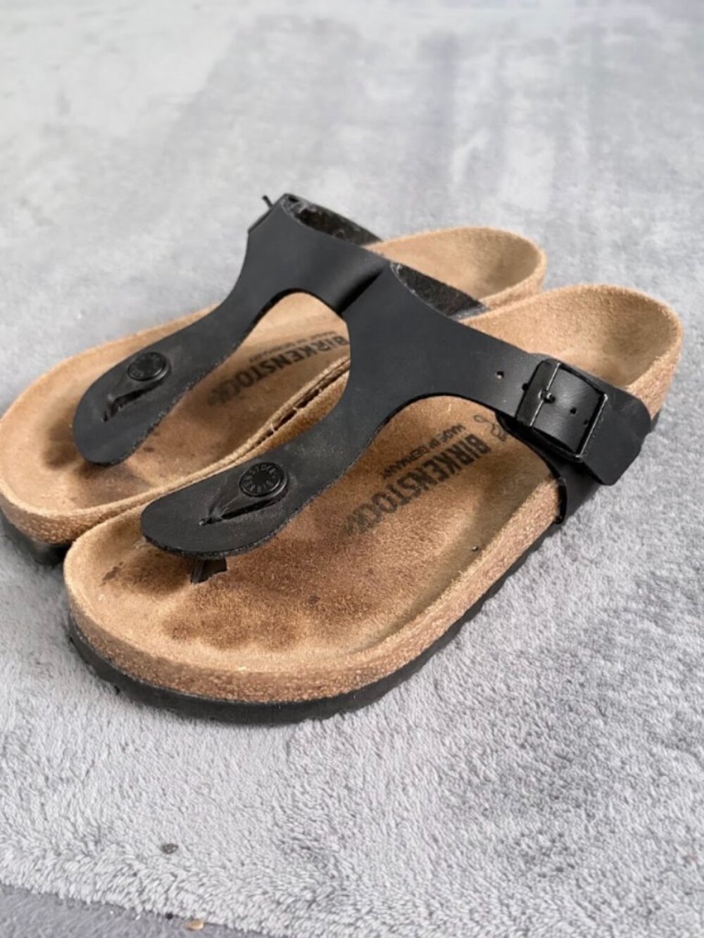 Birkenstock Black Thong Sandals with Tan Footbed